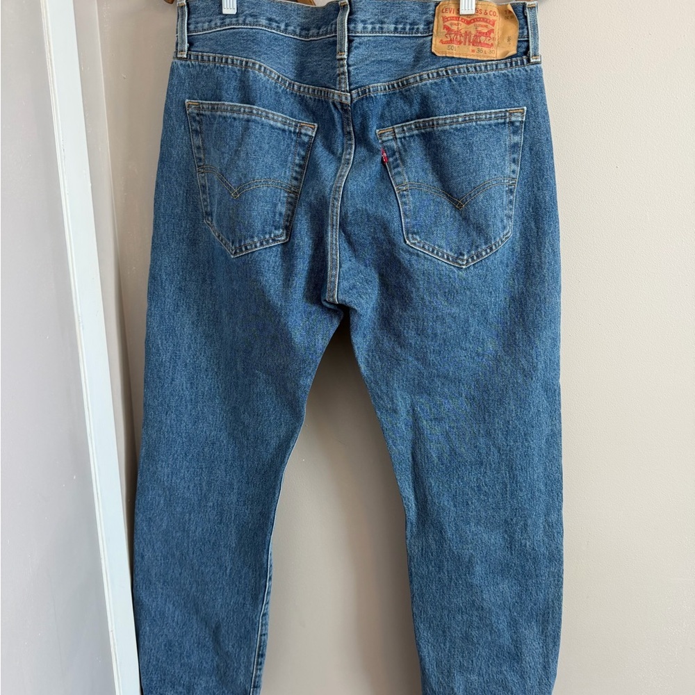 Levi’s 501 Blue Button Fly Straight Leg Jeans W36 L30 - Picture 3 of 7